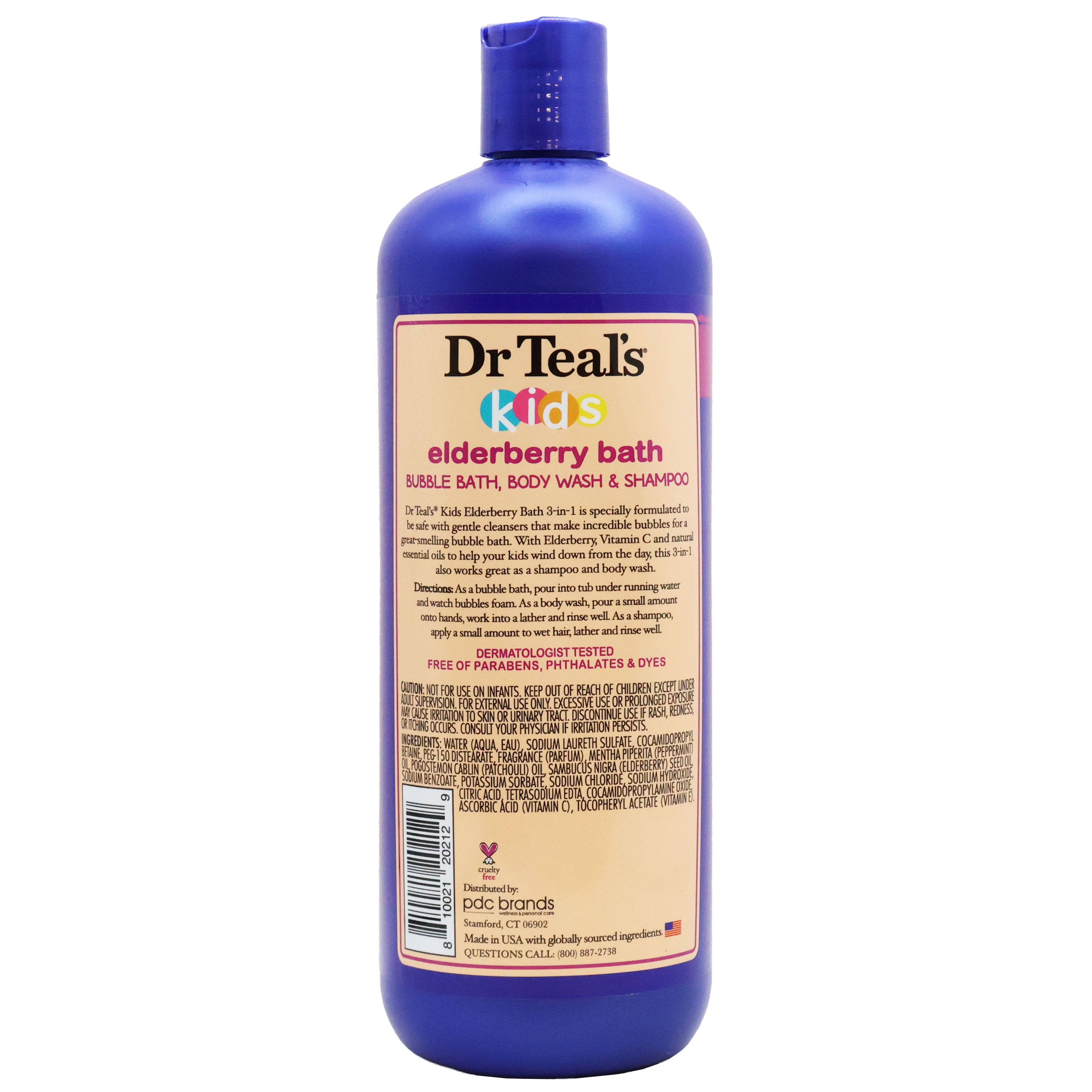 Dr Teals Kids 3In1 Bubble Bath, Body Wash and Shampoo Elderberry 20 Oz.,Pack of 2