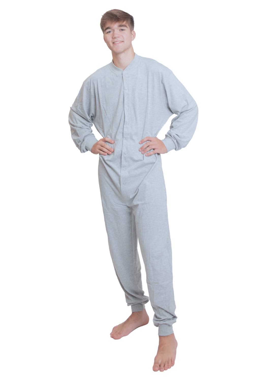 Gray Cotton Onesie with Drop Seat Footless Union Suit Pajama for Men and Women
