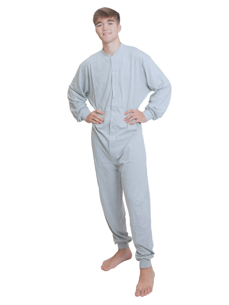 Gray Cotton Onesie with Drop Seat Footless Union Suit Pajama for