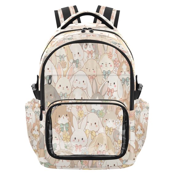 PVC Casual Backpack 25L Daypack with Laptop Compartment Lightweight Travel Backpack for Work Outdoor Activities Cute Rabbit Bow Tie Pattern