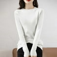 thumbnail image 4 of SELONE Pullover Tops for Women Tight Base Layer Sweaters Crewneck Long Sleeve Pullover Soild Underwear White S, 4 of 5