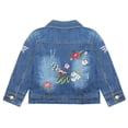 thumbnail image 2 of KIDSCOOL SPACE Little Girls Fake Flap Pockets Design Flower Bird Embroidered Ripped Denim Jacket 6T, 2 of 6