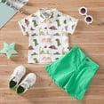 thumbnail image 2 of Baby Boys Outfits Summer Short Sleeve Cartoon Dinosaur Prints Tops Shorts Set Kids Clothes Green 4 Years-5 Years, 2 of 7
