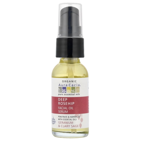 Organic Deep Rosehip Facial Oil Serum, Geranium & Clary Sage, 1 fl oz (30 ml), Aura Cacia
