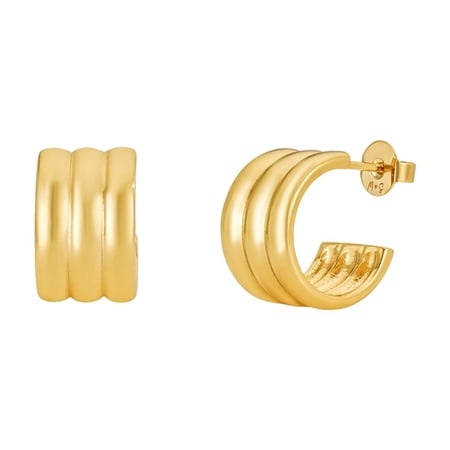 18K Gold Plated Triple Chubby Hoop Earrings Lightweight Jewelry for Women - Malibu Sunday