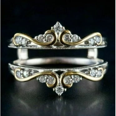 0.20 CT Round Cut White Lab-Created Diamond Enhancer Wedding Ring Guard Wrap 14k Two-Tone Gold Plated