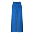 thumbnail image 5 of Wycnly Pants for Women Womens Palazzo Pants Casual Drawstring Elastic Waist Loose Wide Leg Trousers Lightweight Linen Solid Yoga Flared Long Pants, 5 of 7