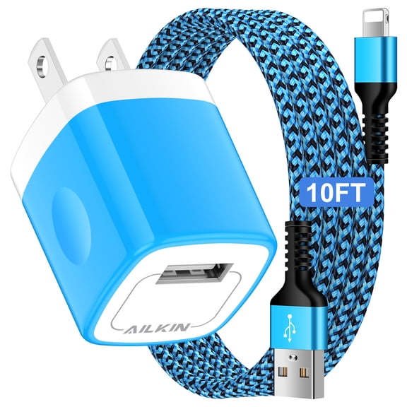 Compatible with iPhone Charger 10ft Cord,Fast Charging Cable AILKIN Usb Charger Block Charging Block Fast Charger Compatible with iPhone 14/13/12/11/10 Charger,Blue