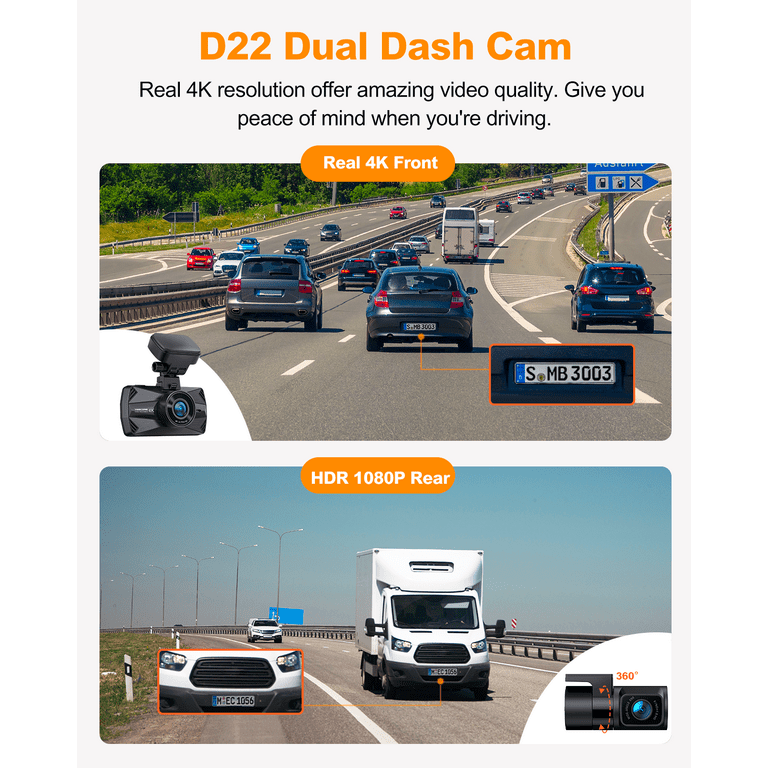 Yeecore 4K Dual Dash Cam 5G WiFi GPS, Real 4K+HDR 1080P Dash Cam