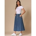 thumbnail image 4 of DARING DIVA Women's High Waisted A-Line Frayed Midi Skirt with Pockets XS Blue, 4 of 6