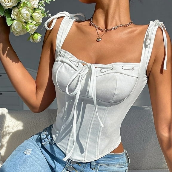 Women's Lace-up Bow Tie Camisole, White