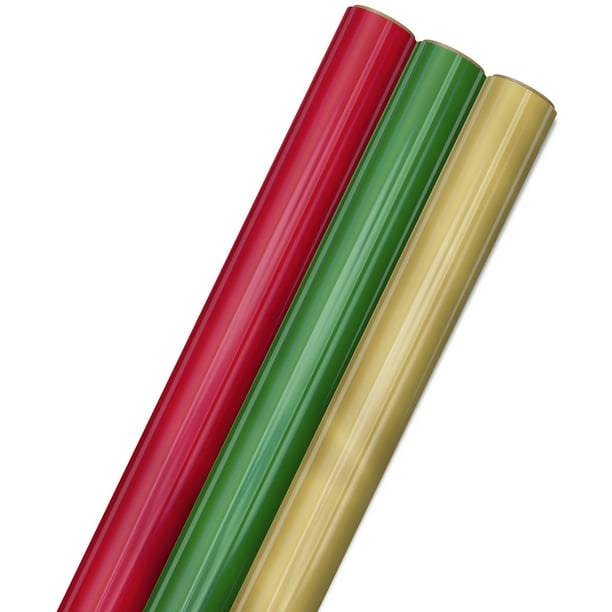 Hallmark Foil Holiday Wrapping Paper with Cut Lines on Reverse (3 Rolls