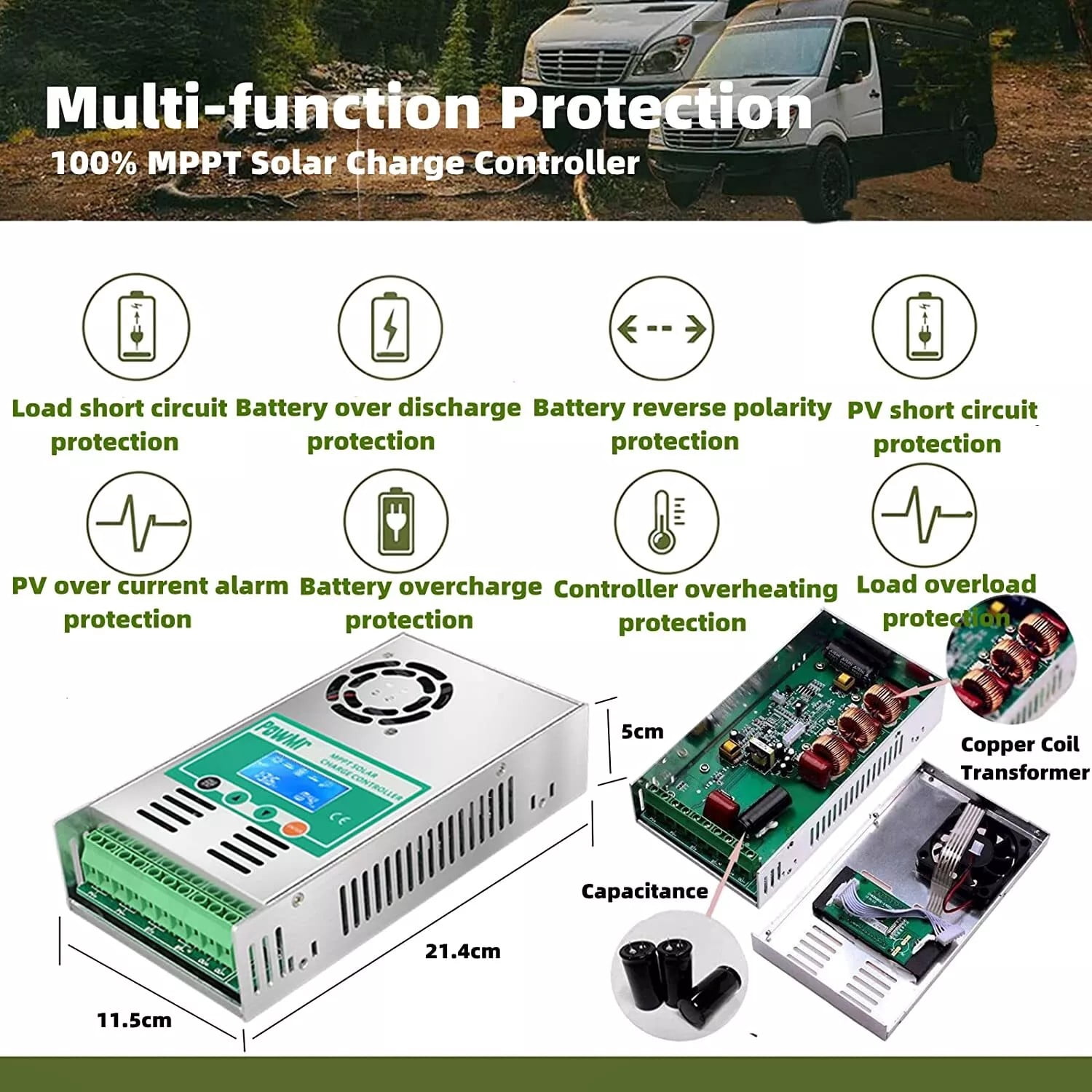 PowMr 60A MPPT Solar Charge Controller, 12V/24V/36/48VDC Input, LCD Display Solar Charge Controller Regulator For Flooded Lead-acid Vented Sealed Gel NiCd Lithium Battery