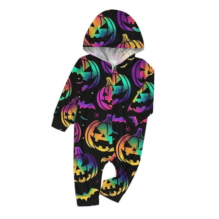 

Paiyanr Toddler Boys Girls Hooded Bodysuit Halloween Pumpkin Printed Family Parent-Child Wear Long Sleeved Romper Jumpsuit Black-Baby