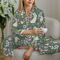 thumbnail image 5 of KLL Retro Bunny Floral Print Women's Long Sleeve Pajamas with Pants Sleepwear Loungewear 2 Set-Small, 5 of 7