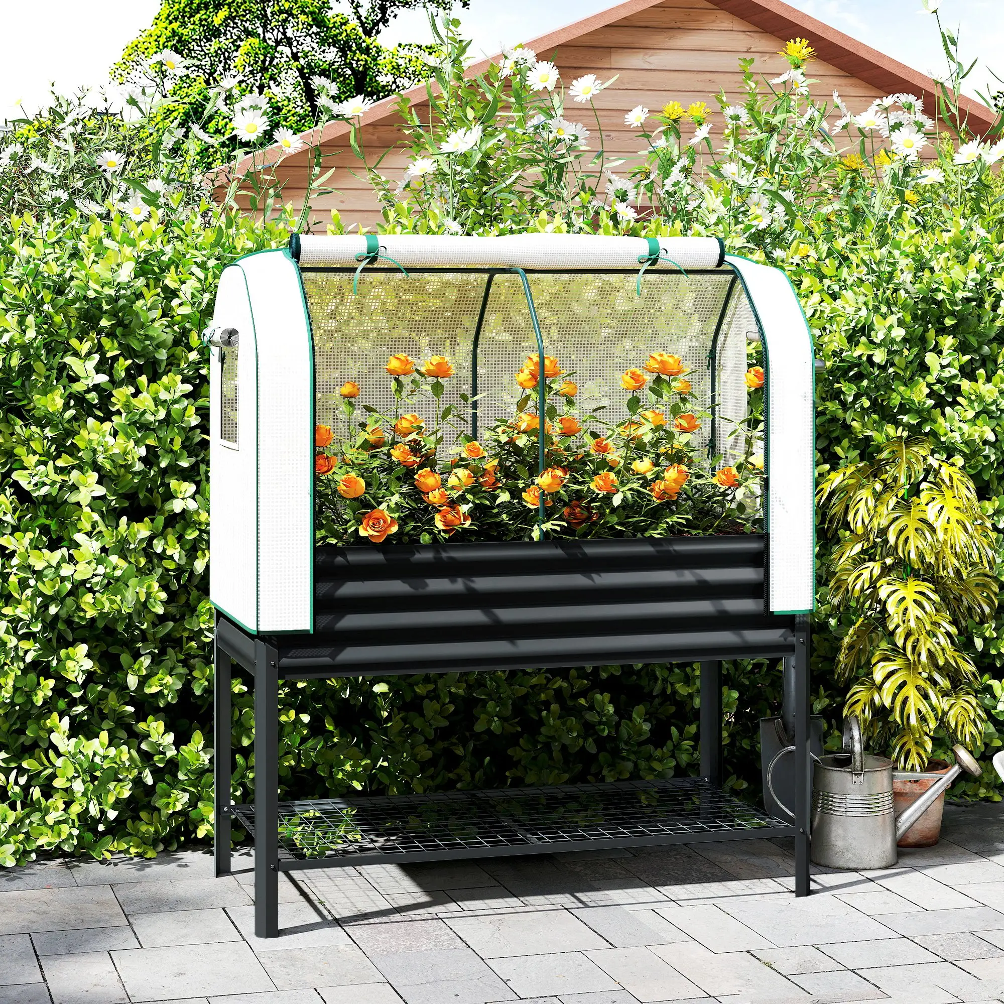 Raised Garden Bed with PE Greenhouse
