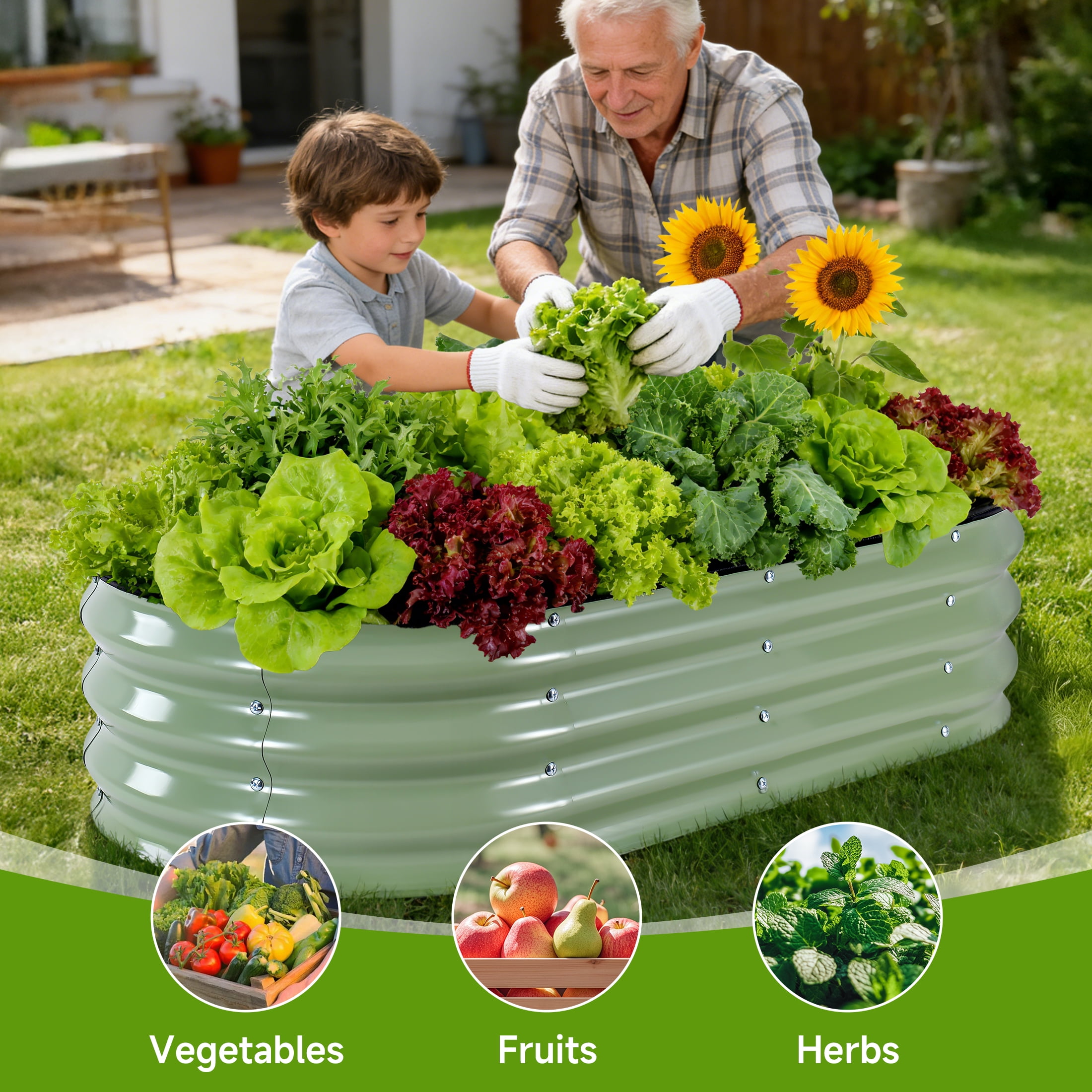 Raised Garden Bed, Galvanized Raised Metal Planter Boxes Outdoor for Vegetables, Fruits and Flowers, 4x2x1FT, Green