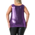 thumbnail image 3 of Agnes Orinda Women's Plus Size Tops Round Neck Sleeveless Party Clubwear Holographic Shiny Metallic Tank Top 3X Purple, 3 of 6