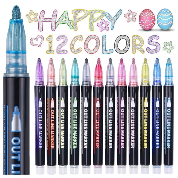 Rotuladores Shimmer Markers Yangmei, 12 colores, para niños