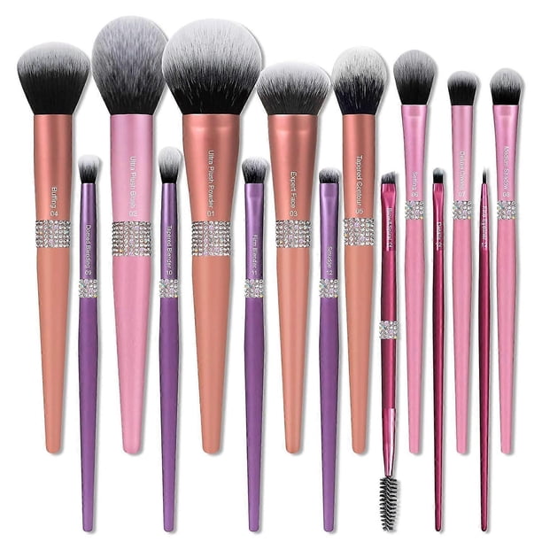 15Pcs ULTRA SOFT LABELED Makeup Brushes Set with Powder foundation Contour blush Brush Face Brush,Shadow,Domed Blending,Tapered Blender Brush (15Pcs C