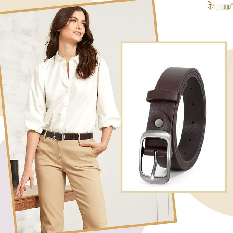 JASGOOD Women Leather Belts Dark Brown Waist Belt for Pants Jeans Dress 