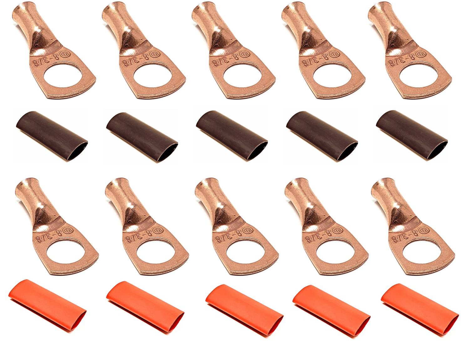 10pcs 8 AWG x 3/8" Pure Copper UL Listed Cable Lug Terminal Ring