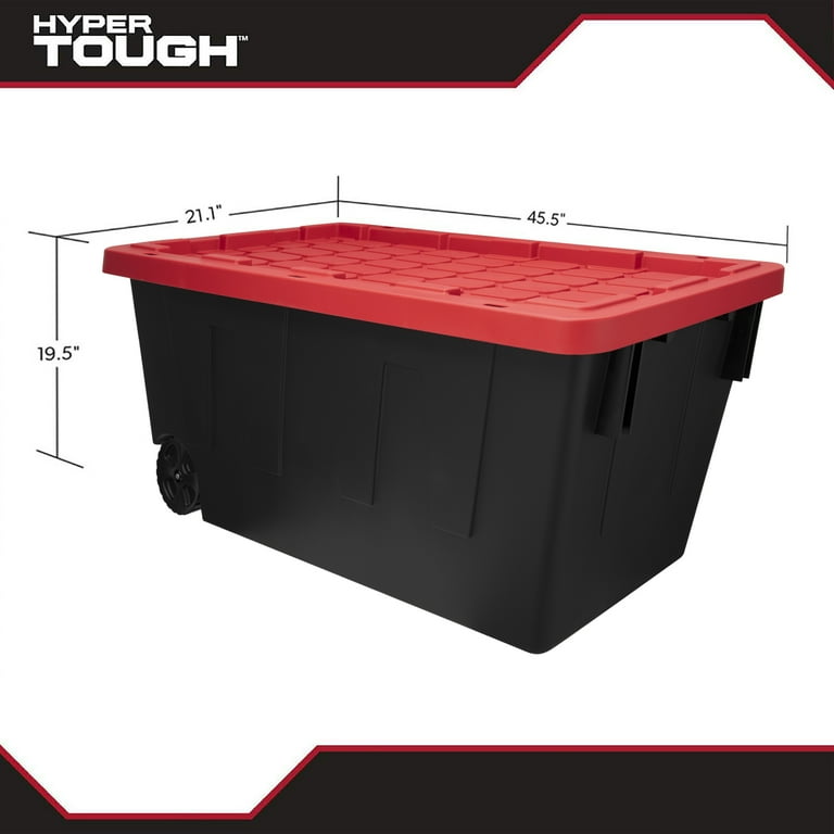 Husky 45 Gal Latch Stack Tote Wheels Black Red Lid Storage Bins Plastic  Durable