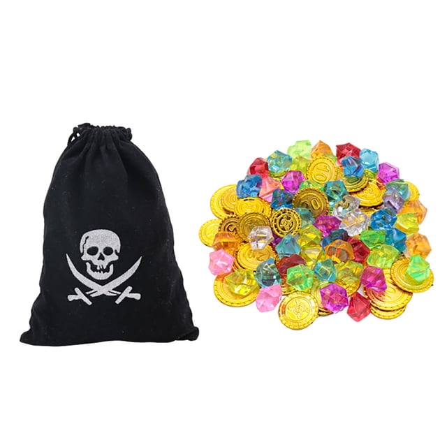 Inteprter 1 Juego de accesorios de tesoro pirata, piedras, moneda de oro, joyería, accesorio de disfraz, decoraciones creativas de piratas, modelo de Kits de decoración para fiestas Inteprter HA037787-00