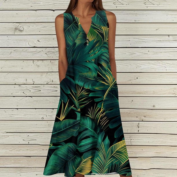 TaTaai Womens Summer Vacation Maxi Dress Sleeveless V Neck Strap Design Casual Loose Fit Beach Long Sundress Gift