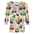 thumbnail image 5 of Nmnitkp Spring 2026 Womens Tops Fashion 3/4 Sleeve Tops for Women Mardi Gras Mask Print Loose Crew Neck Women's T-Shirts, Casual Carnival Spring Wear Women's Tops, Tees & Blouses Beige,S, 5 of 6