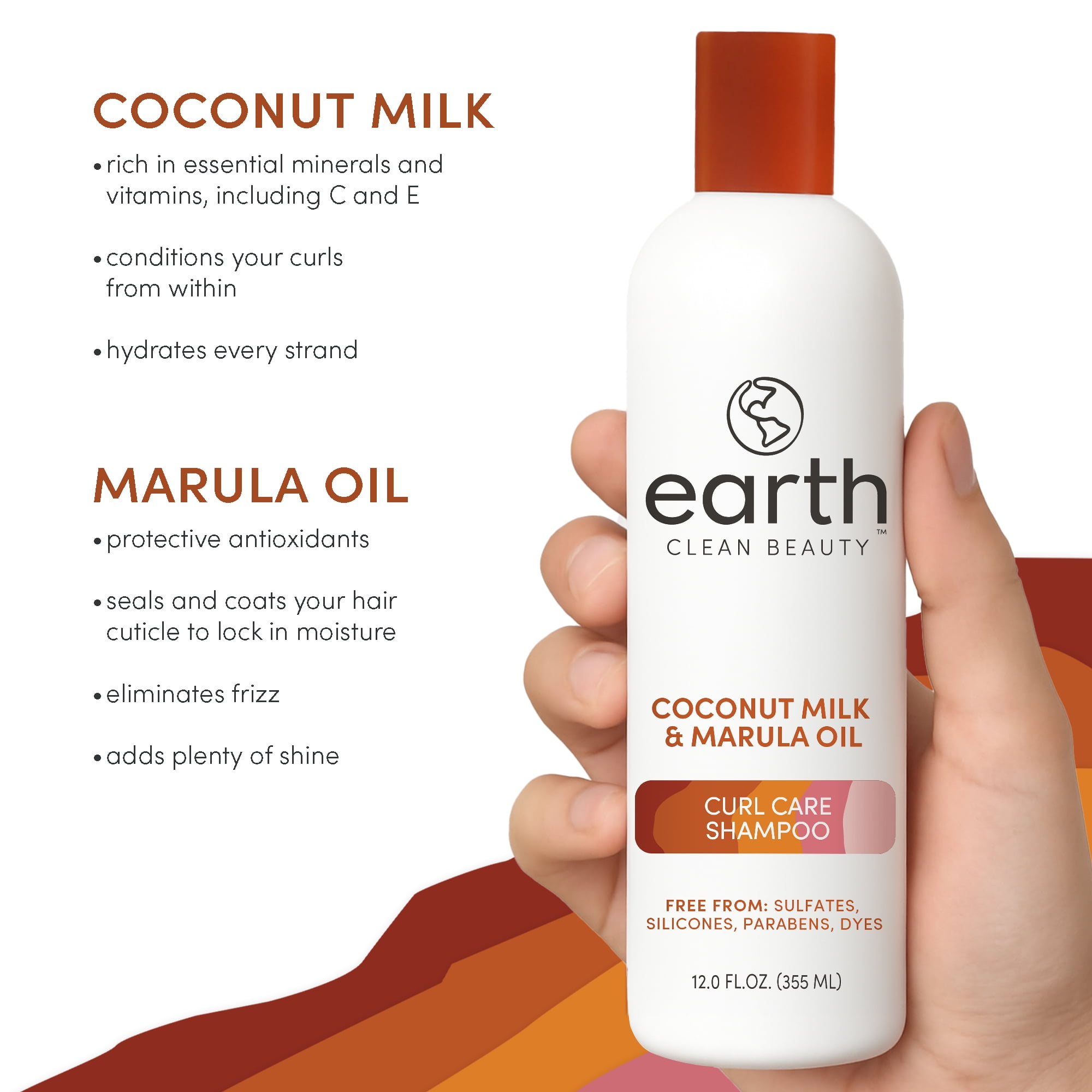 earth Clean Beauty Curl Care Shampoo with Coconut Milk and Marula Oil, for All Curl Types, 12 fl oz.