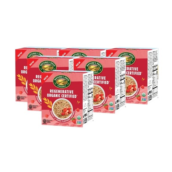 Nature's Path Organic Regenerative Organic Certified Berries & Cream Instant Oatmeal, 8oz Box (pack of 6)