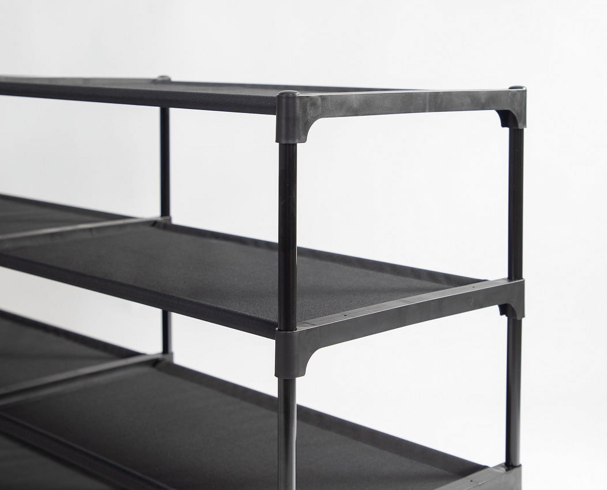(6 pack) Mainstays 4-Tier Shoe Rack Storage Organizer, Rich Black, 24 Pairs, Fabric Shelves, Iron Poles & Plastic Connectors