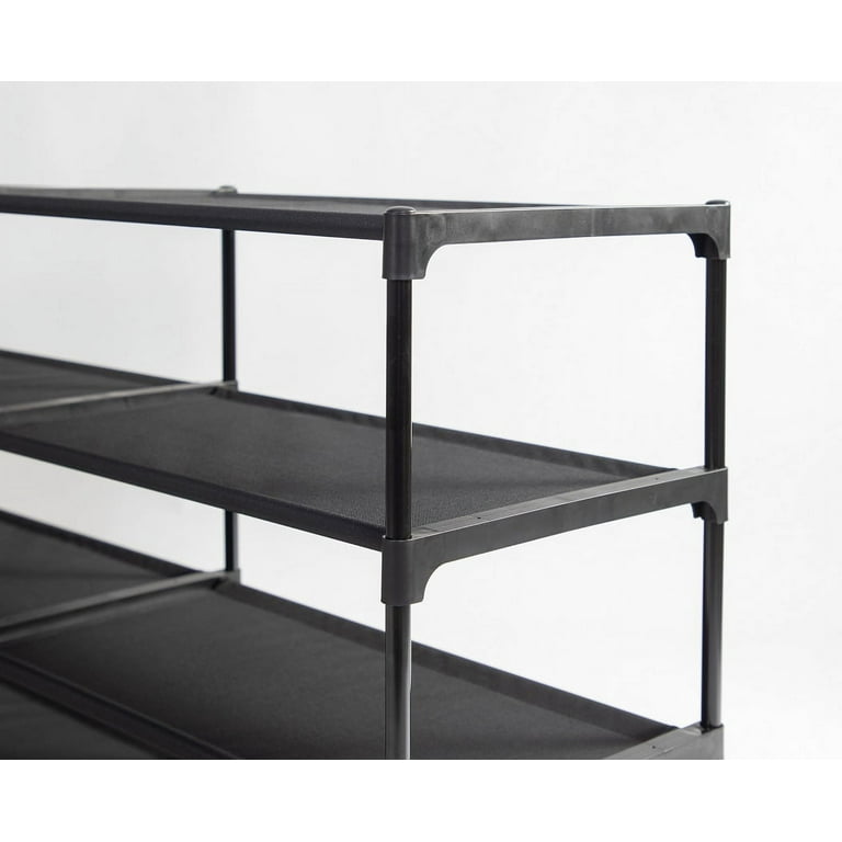 Mainstays 4 Tier Shoe Rack Storage Organizer Rich Black 24 Pairs Iron Poles Plastic Connectors Walmart