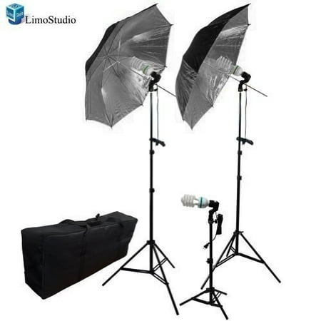 Loadstone Studio Photography Photo Portrait Studio 600W Triple Continuous Umbrella Lighting Kit - 2x Black / Gold Umbrella Lighting, 1x Table Top Mini Lighting Kit,