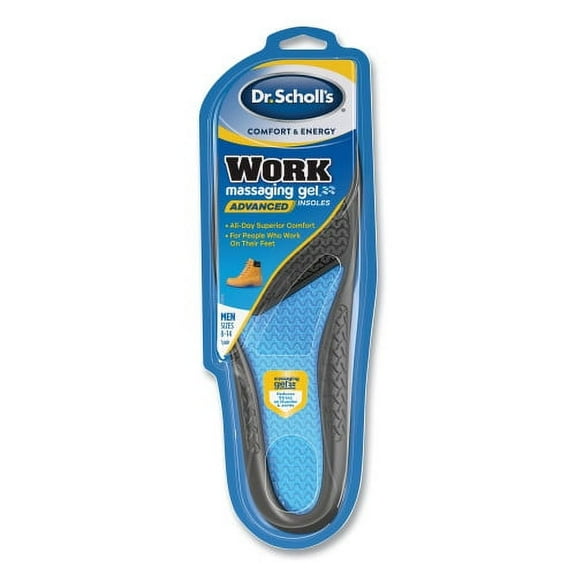 Dr. Scholl's Comfort and Energy Work Massaging Gel Insoles, Men Sizes 8 to 14, Black/Blue, Pair
