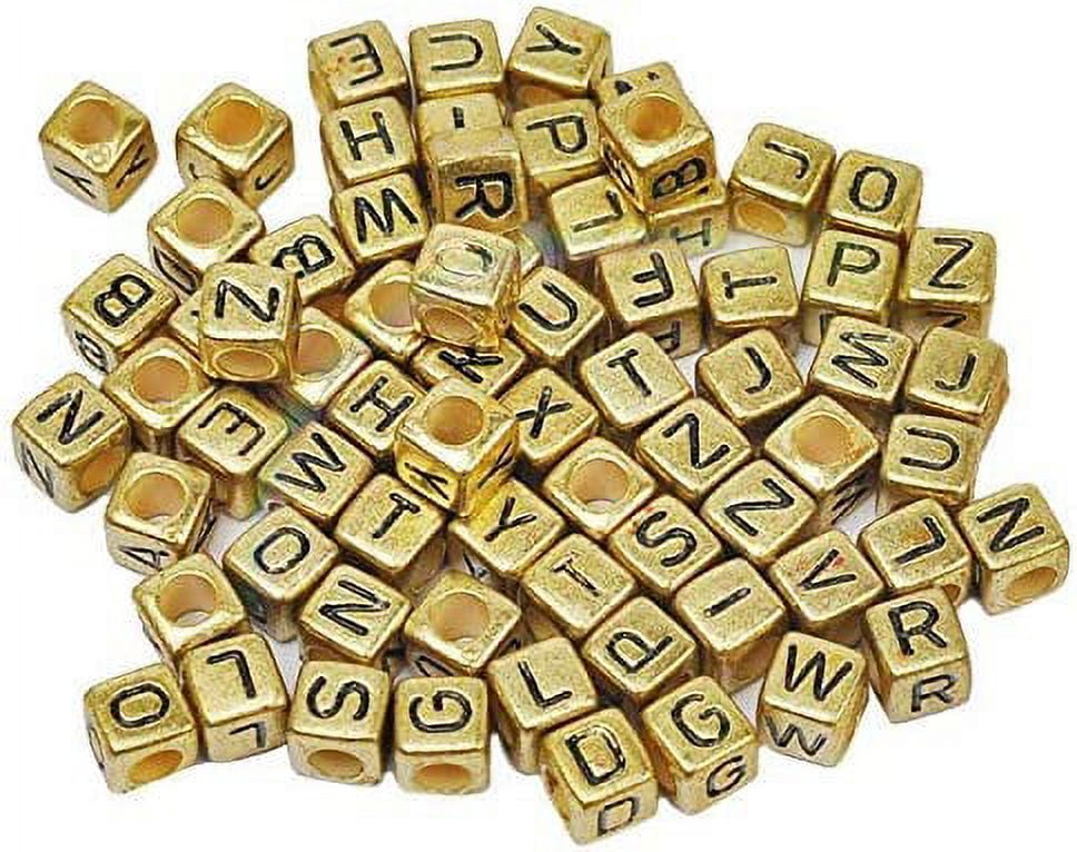Trimming Shop Acrylic White Letter Beads with Black Alphabet A to Z Cube  for Key Chains, 100pcs 
