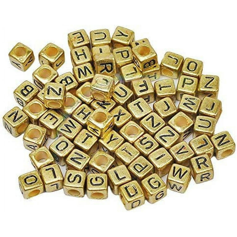Trimming Shop Acrylic Gold Letter Beads with Black Alphabet A to Z