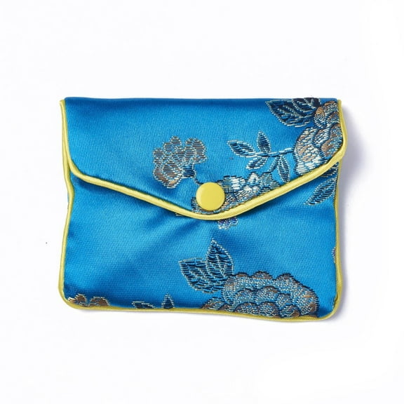 18pcs Embroidery Damask Cloth Pouches with Snap Button and Zipper Small Gift Bags for Jewelry Deep Sky Blue 7.8x9.9cm