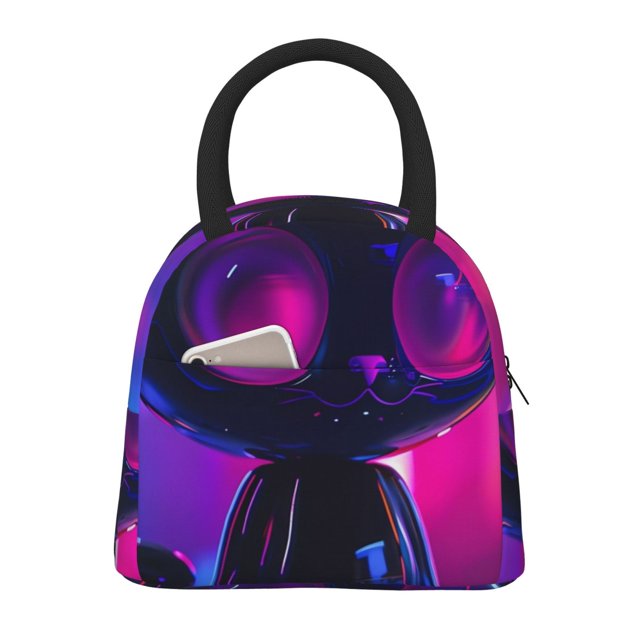 Fotbe Neon Toy Cat Reflections Bolsa de Almuerzo con Estampado, Lonchera Aislada, Contenedor de Comida Reutilizable Tipo Cooler a Prueba de Fugas