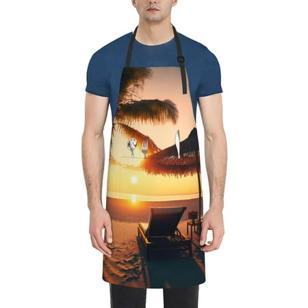 

Vsdgher Hawaiian Sunset Beach Waterproof Apron with 2 Pockets Kitchen Chef Aprons Bibs for Grooming Cooking Baking Painting Gardening