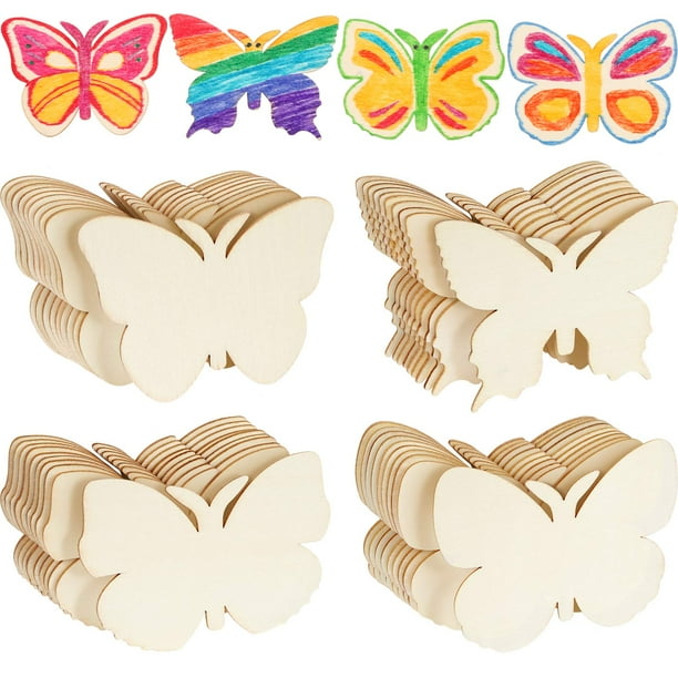 40 Piezas de Mariposas de Madera Sin Terminar, Rebanadas de Madera en Blanco con Forma de Mariposa, Recortes para Pintura DIY de Cumpleaños