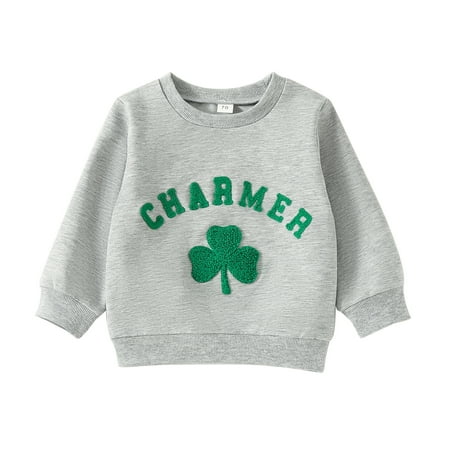 

Baby Boys Girls Ireland Festival Sweatshirts Fuzzy Shamrock Embroidery Long Sleeve Round Neck Tops Pullovers