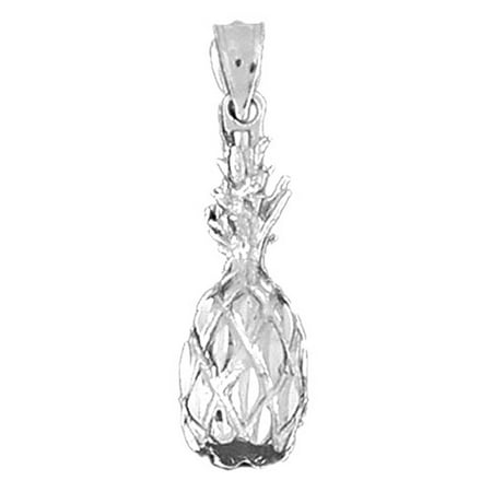 18K White Gold 3D Pineapple Pendant - 30 mm