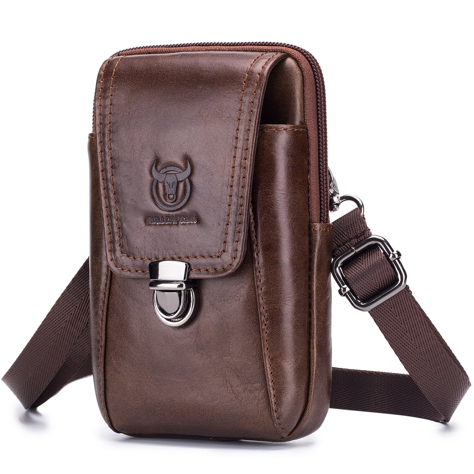 Men Leather Bag Phone Pouch Bag Travel Crossbody Shoulder Bag Pack