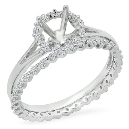 White Gold Ring Mount (Dazzlingrock Collection 0.65 Carat (ctw) 14K Round Cut Diamond Halo Bridal Semi Mount Engagement Ring Set, White Gold, Size)