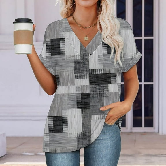 Womens Tops Womens Fashion T Shirts 2025 Short Sleeve Casual V Neck Summer Tops Cute Loose Fit Blouses Graphic Tees Shirts for Women