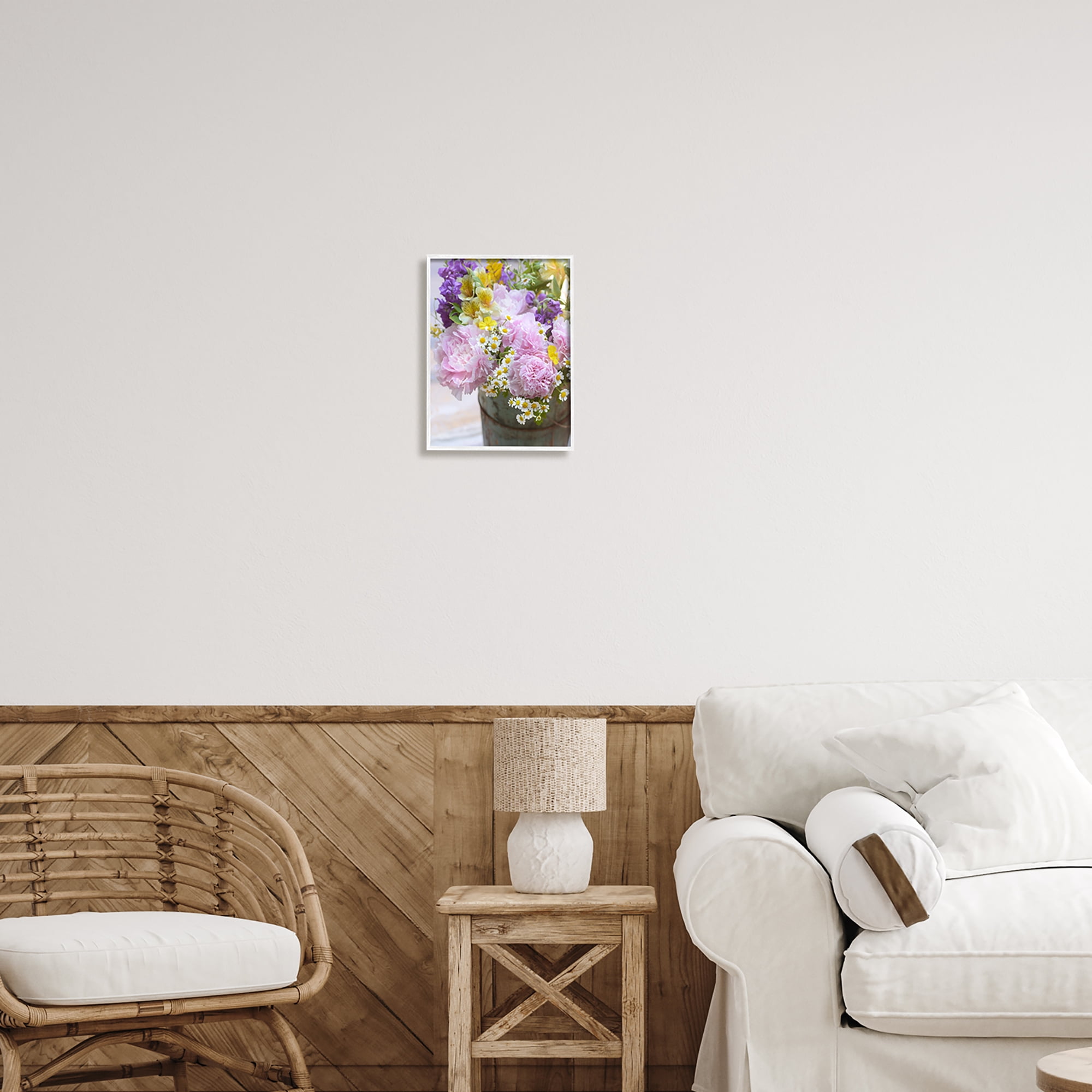 Stupell Industries Spring Blooms in Bucket Botanical & Floral Photography White Framed Art Print Wall Art, 11 x 14