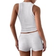 thumbnail image 3 of Women Workout Sets 2 Piece Seamless Ribbed Crop Tank High Waist Shorts Yoga Outfits Gray M, 3 of 7