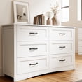 Lofka 6 Drawers Dresser, Solid White Wood Double Chest for Bedroom